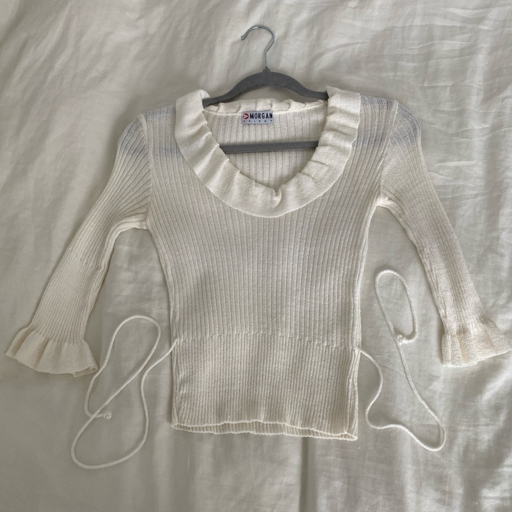 Vintage Morgan Tricot Knit 3/4 Sleeve White Top